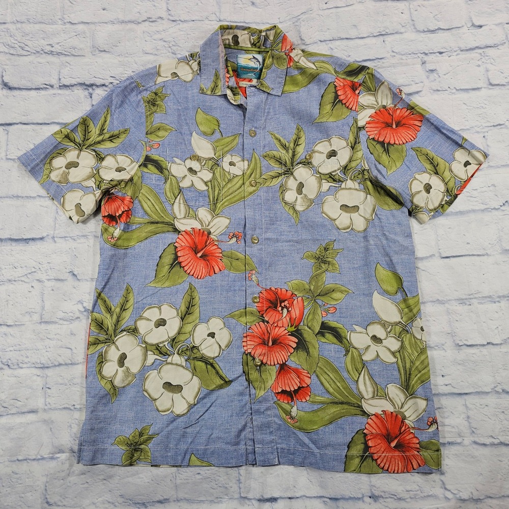 Tommy Bahama Button Up Shirt MENS S Blue Silk Floral Island Modern Fit Beach